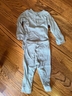 Baby Mori Ribbed Long Sleeve Pajama Set - Pale Blue